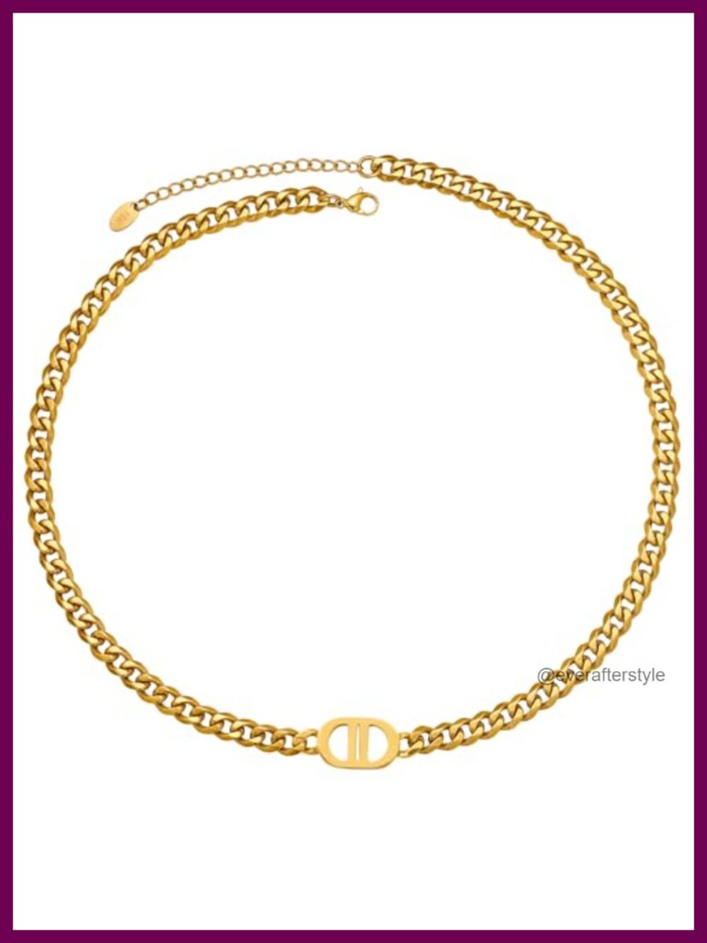 18K Gold Plated Initial Necklace Choker Double D Letter Stainless Steel Curb